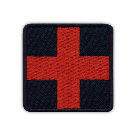 RED Medic Cross on BLACK background - square