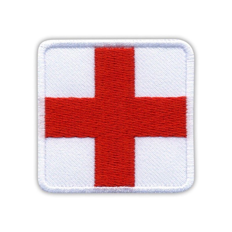 RED Medic Cross on WHITE background - square