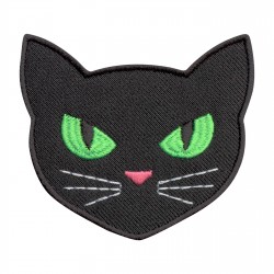 Black CAT with flashy green eyes - head
